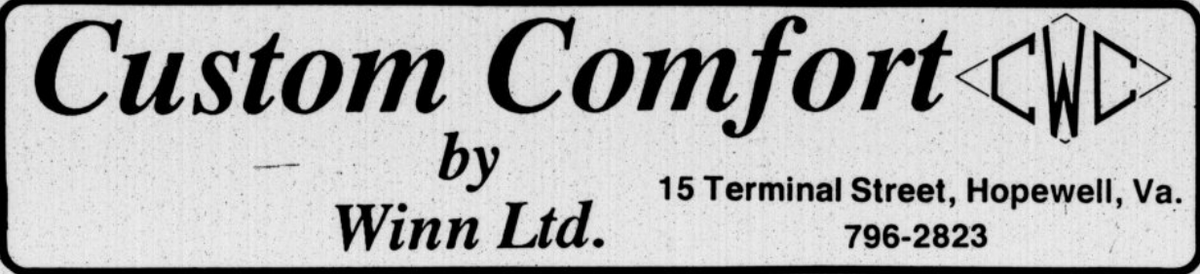Advertisement for 'Custom Comfort by Winn Ltd.' with contact information.