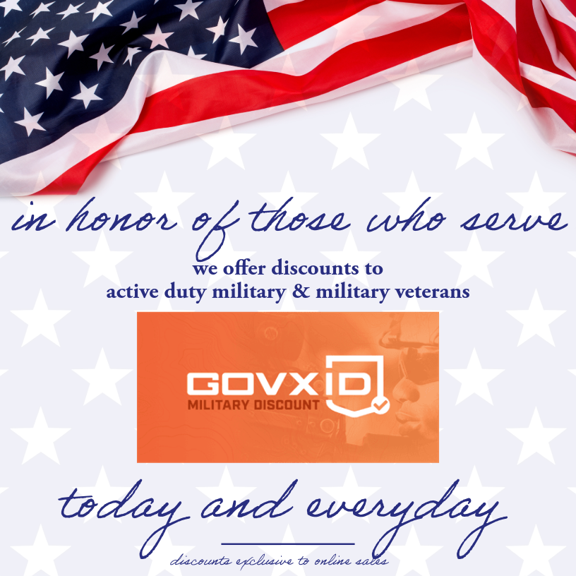 Promotional graphic for a military discount offer with an American flag and GOVXID logo.