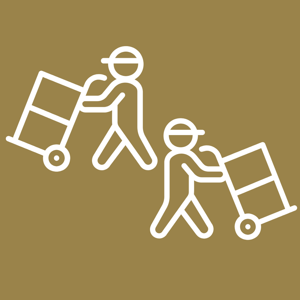 two moving men icons facing left and right