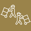 two moving men icons facing left and right